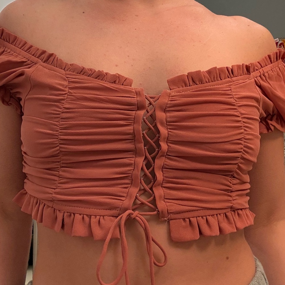 Terracotta Ruffled Crop Top - Picture 5 of 6